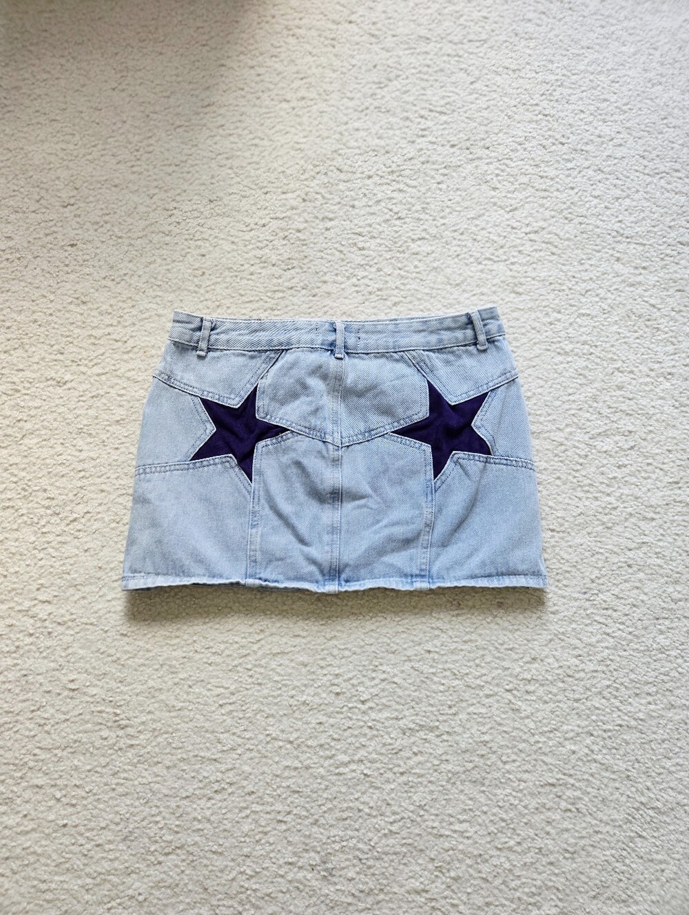 Dolls Kill Light Wash Denim Mini Skirt with Purple Star Cowgirl Festival